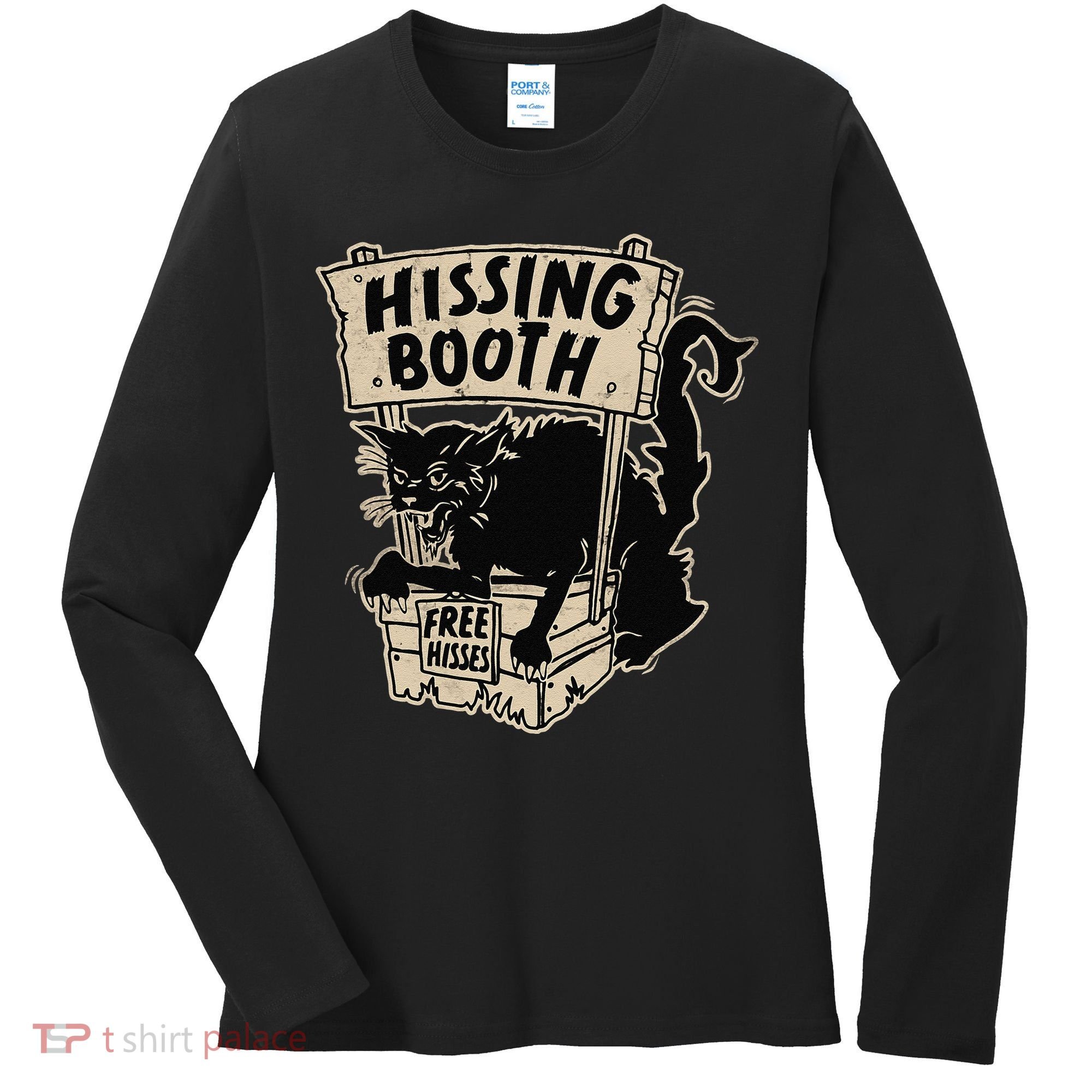 Funny Goth Black Cat Hissing Booth For Cat Moms & Cat Dads Women's Long Sleeve Shirt