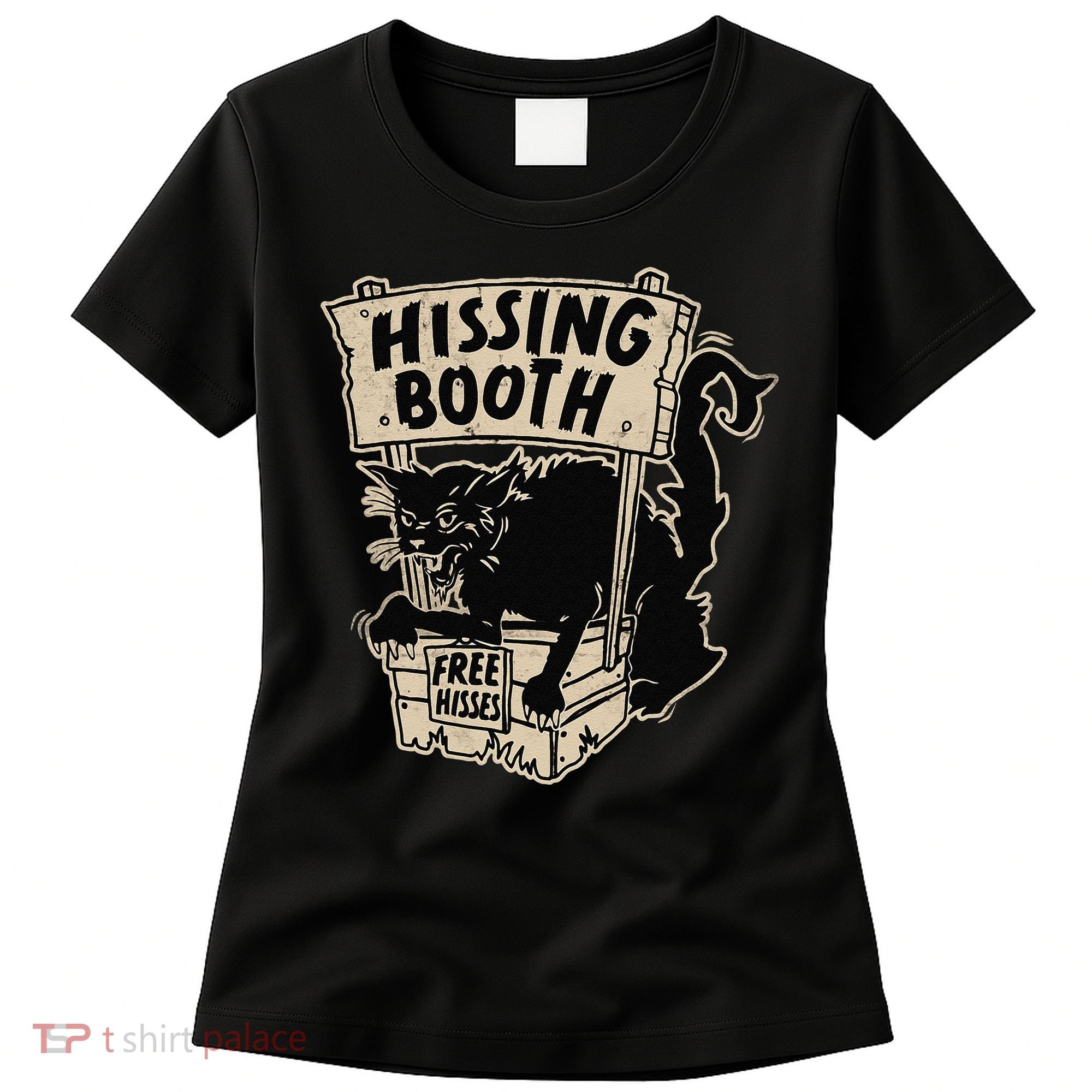 Funny Goth Black Cat Hissing Booth For Cat Moms & Cat Dads Women's T-Shirt