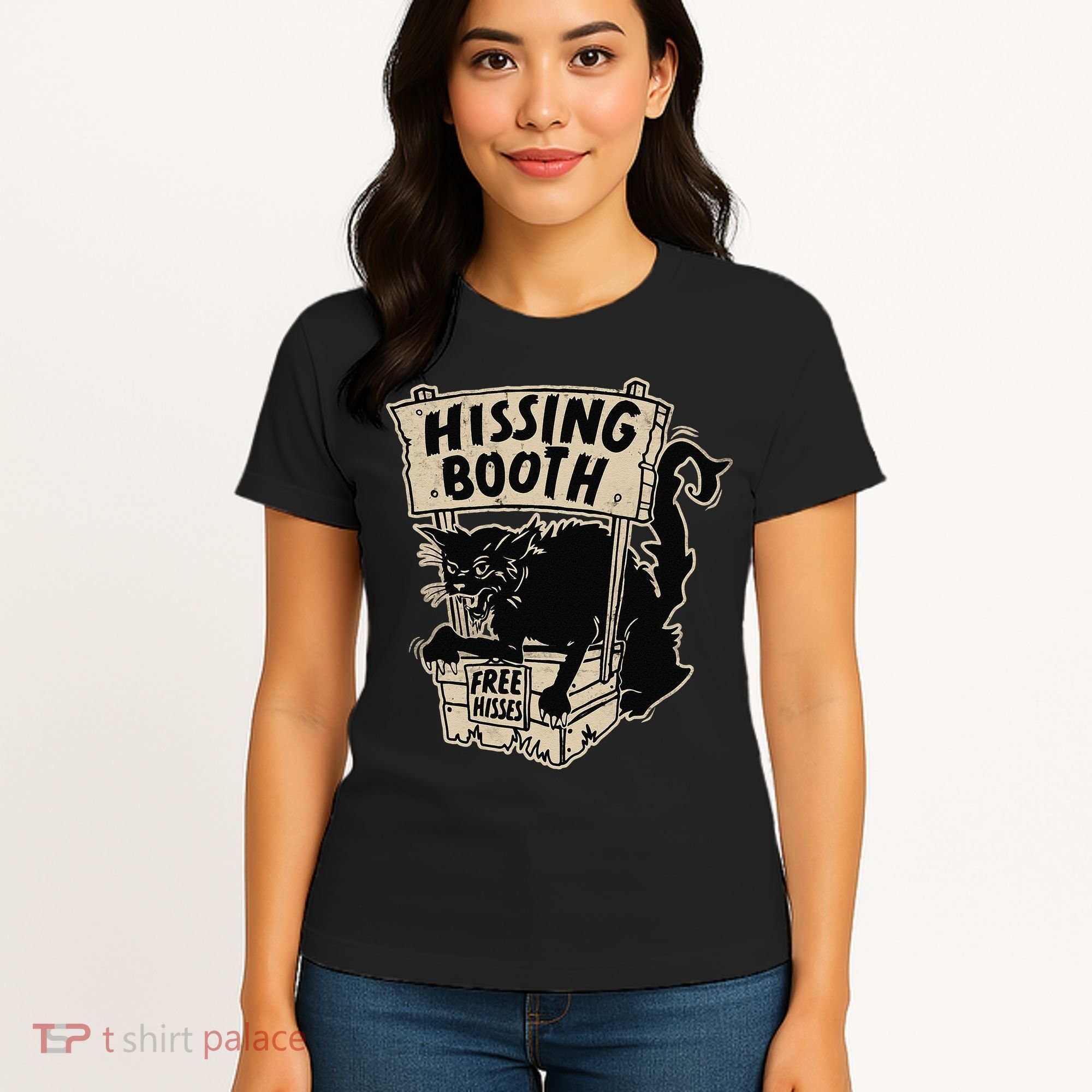 Funny Goth Black Cat Hissing Booth For Cat Moms & Cat Dads Women's T-Shirt