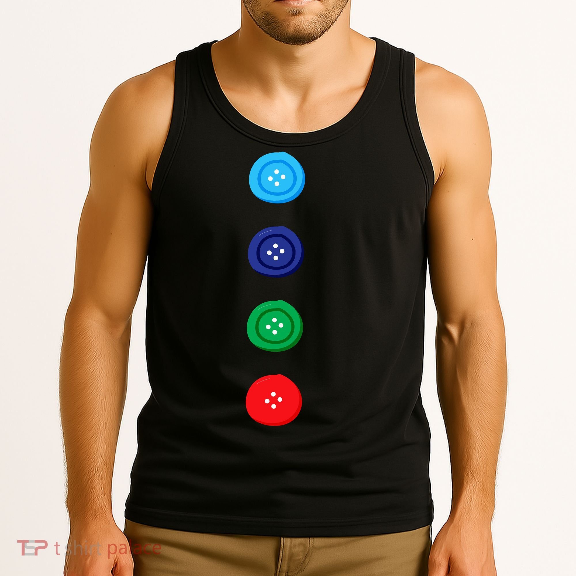 Four Groovy Buttons Blue Cat Funny Halloween Costume Tank Top