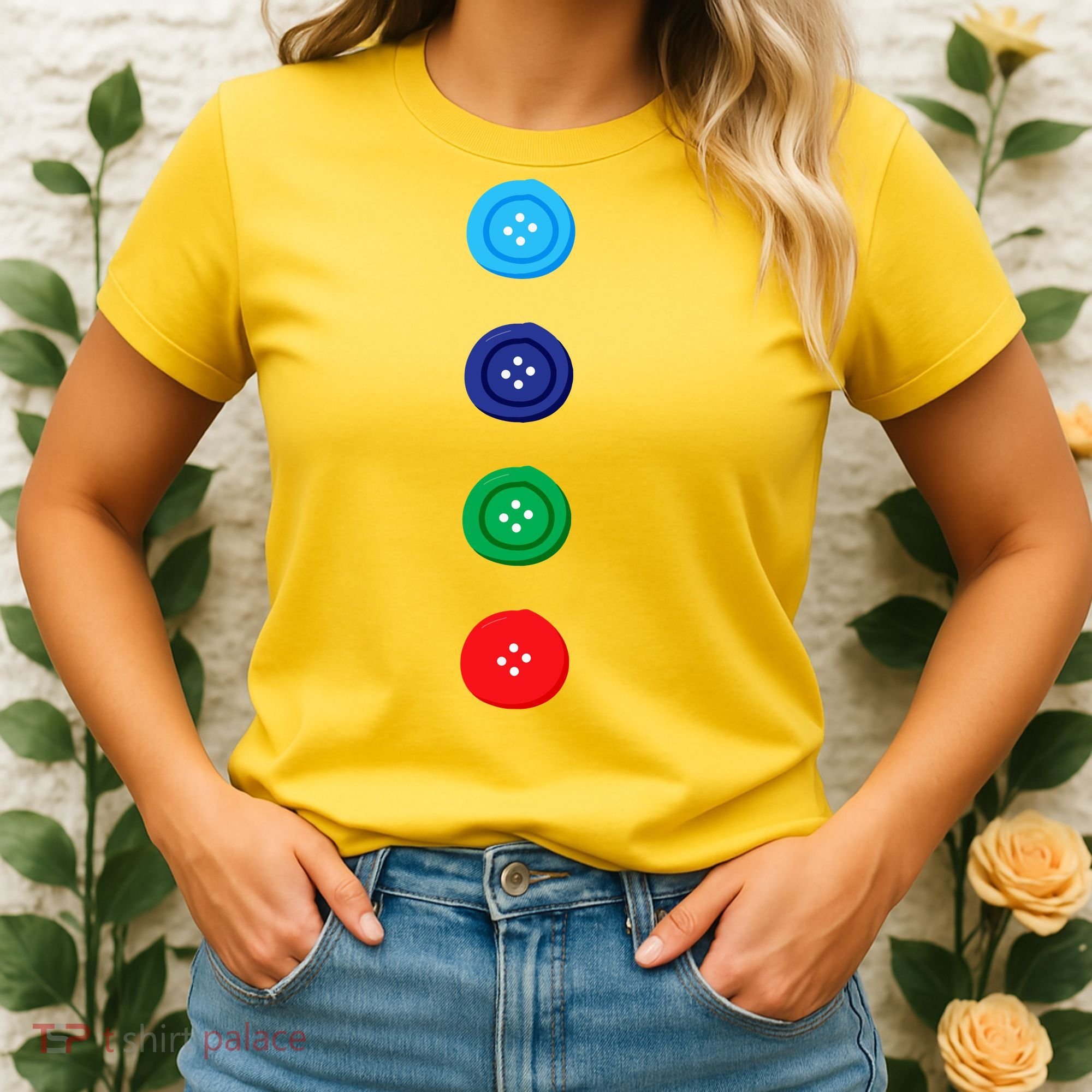 Four Groovy Buttons Blue Cat Funny Halloween Costume Women's T-Shirt
