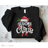 Funny Grandma Claus Christmas Pajamas Santa Hat Costume Sweatshirt thumb 2