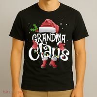 Funny Grandma Claus Christmas Pajamas Santa Hat Costume T-Shirt thumb 3