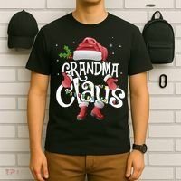 Funny Grandma Claus Christmas Pajamas Santa Hat Costume T-Shirt thumb 6