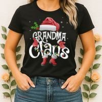 Funny Grandma Claus Christmas Pajamas Santa Hat Costume Women's T-Shirt thumb 2
