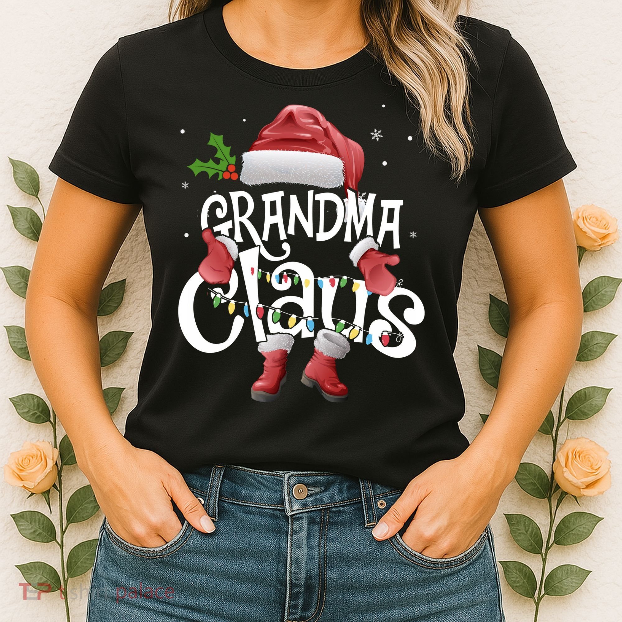 Funny Grandma Claus Christmas Pajamas Santa Hat Costume Women's T-Shirt