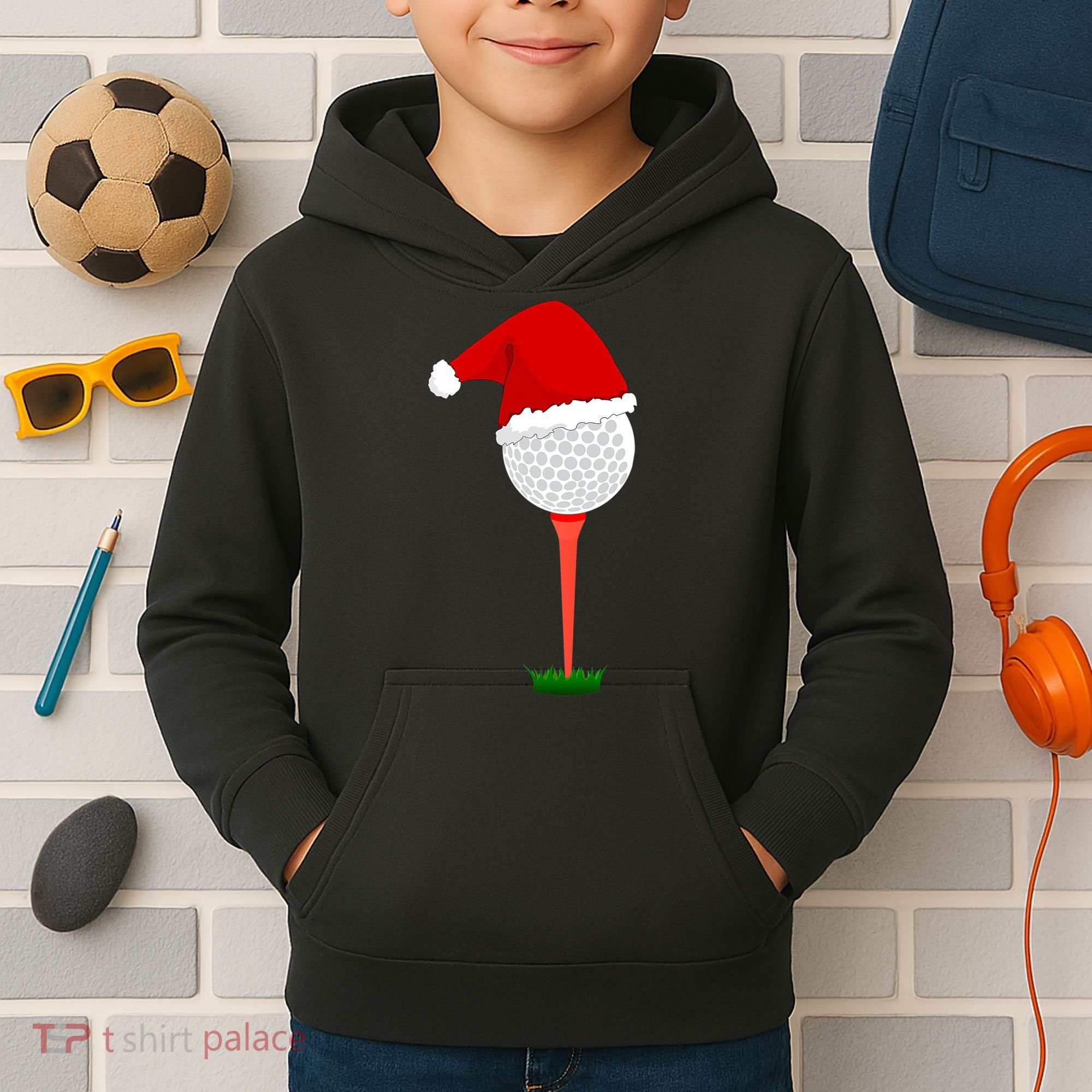 Funny Golfing Christmas Tee Holiday Golf Ball Kids Hoodie