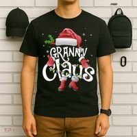 Funny Granny Claus Christmas Pajamas Santa Hat Costume T-Shirt thumb 6
