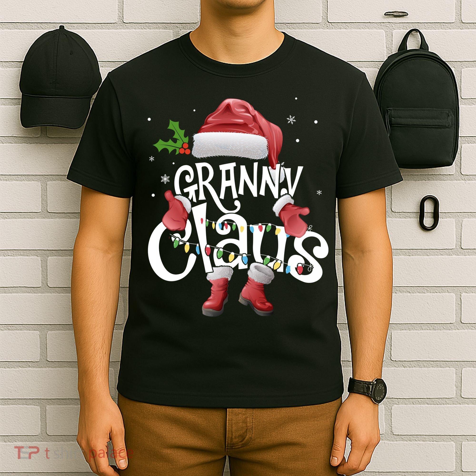 Funny Granny Claus Christmas Pajamas Santa Hat Costume T-Shirt