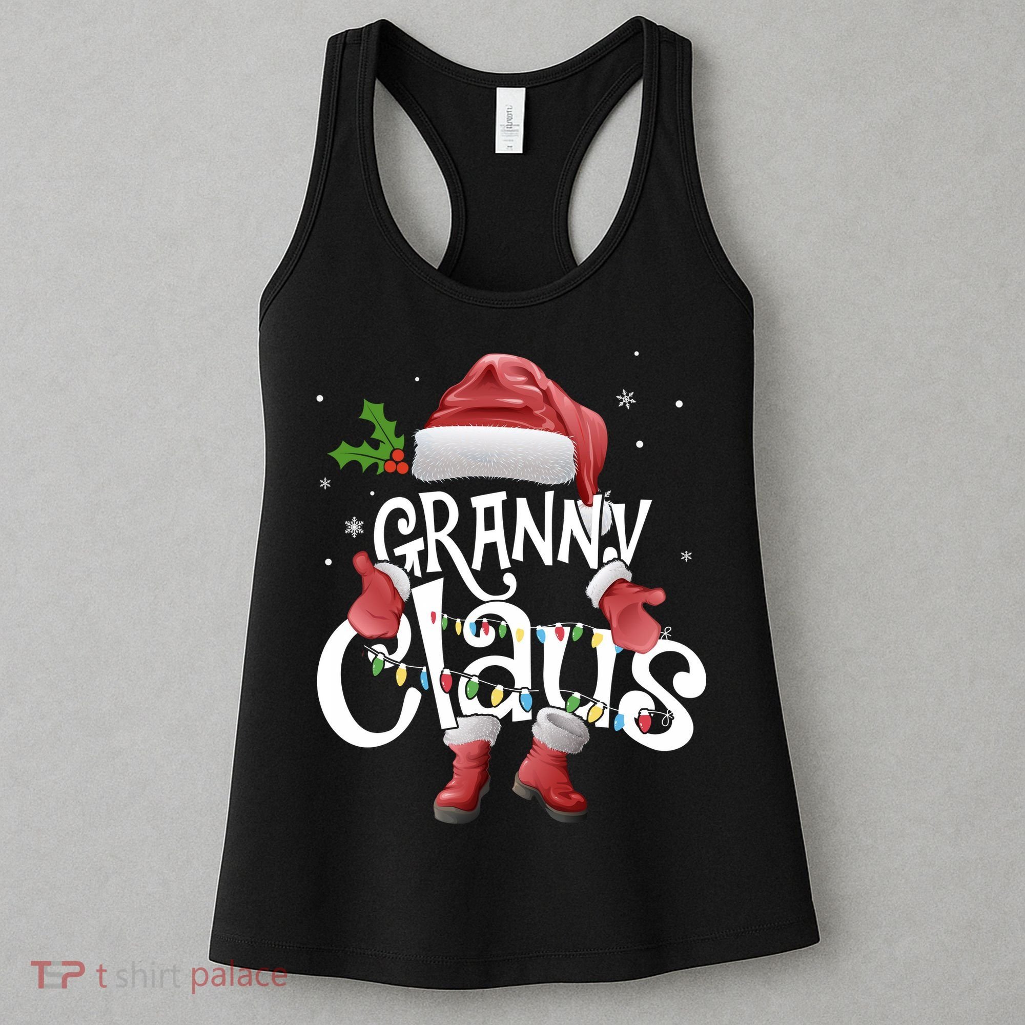 Funny Granny Claus Christmas Pajamas Santa Hat Costume Women's Tank Top