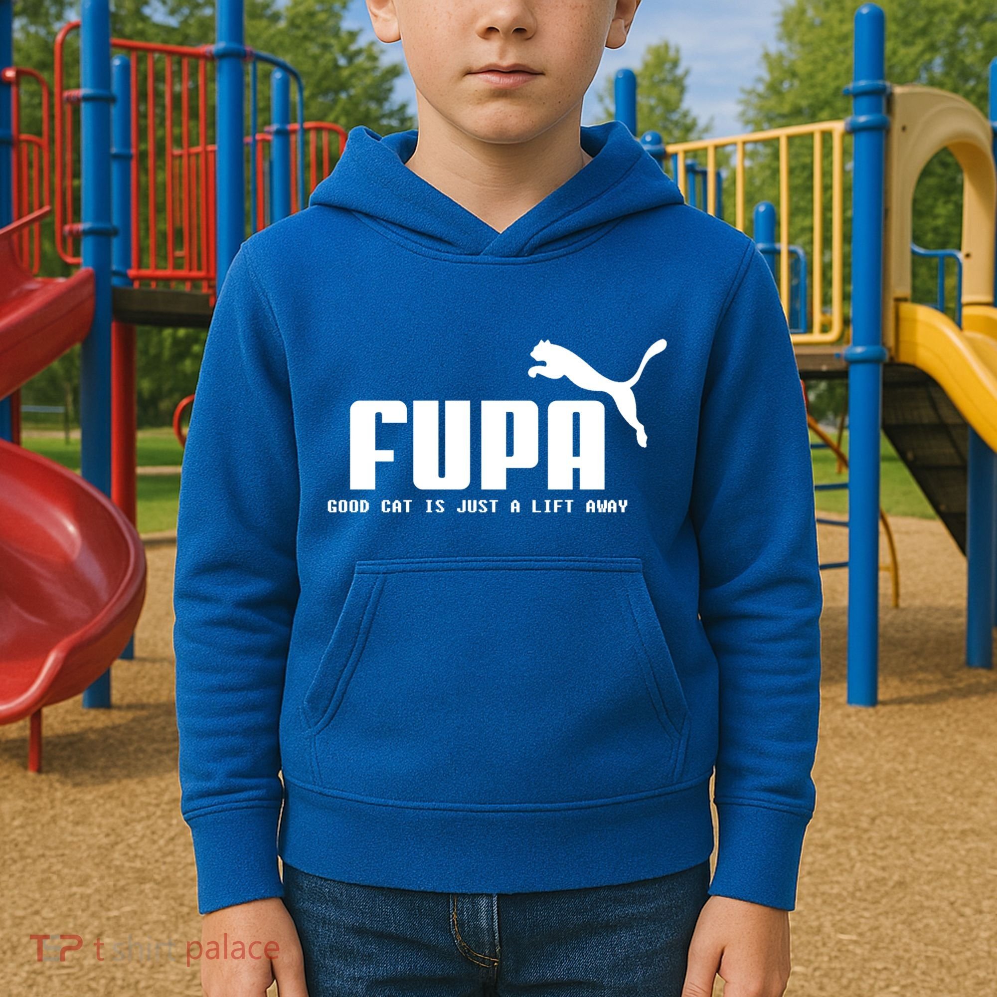 Fupa Good Cat Is Just A Lift Away Funny Running Gift Kids Hoodie