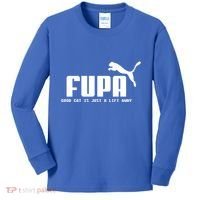 Fupa Good Cat Is Just A Lift Away Funny Running Gift Kids Long Sleeve Shirt thumb 0