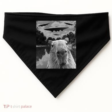 Funny Graphic Capybara Selfie With Ufos Weird USA-Made Doggie Bandana