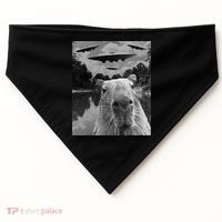 Funny Graphic Capybara Selfie With Ufos Weird USA-Made Doggie Bandana thumb 0