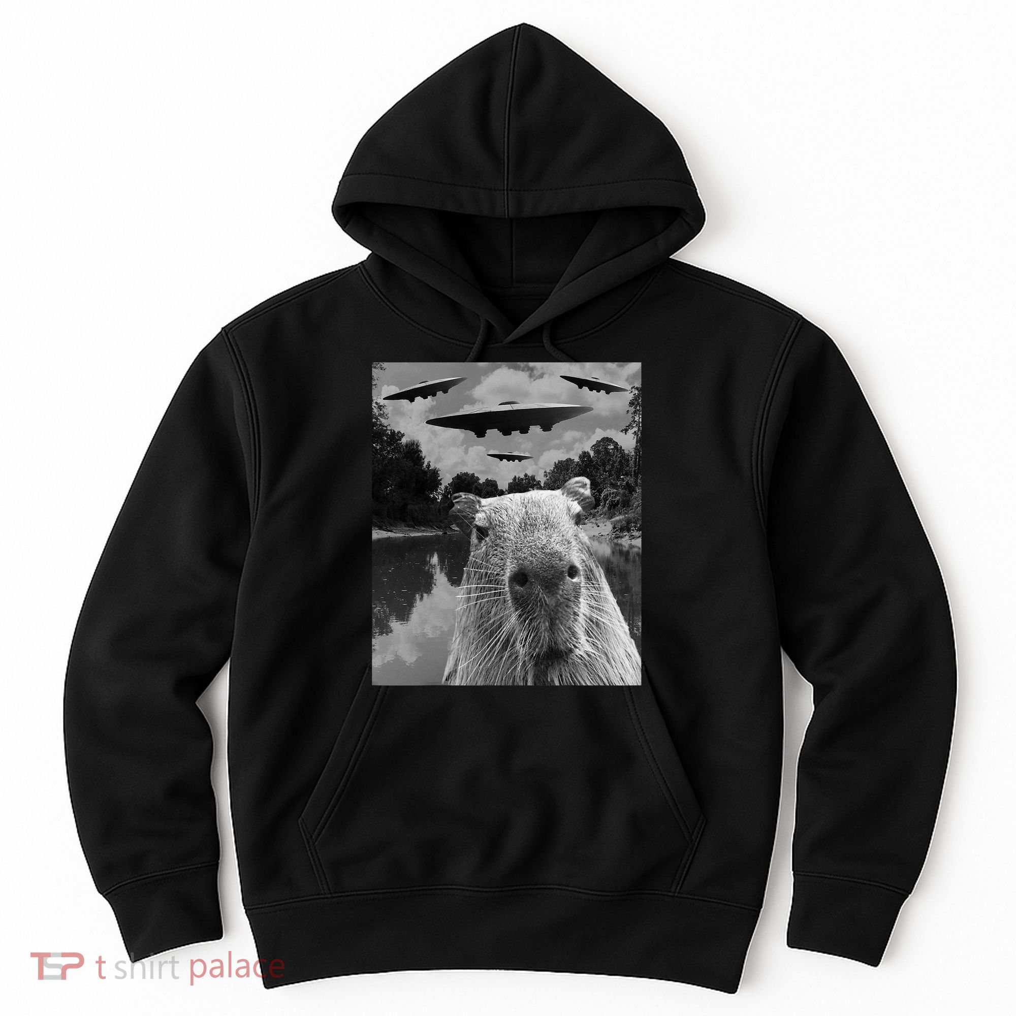 Funny Graphic Capybara Selfie With Ufos Weird Hoodie