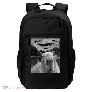 Funny Graphic Capybara Selfie With Ufos Weird Backpack