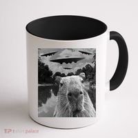 Funny Graphic Capybara Selfie With Ufos Weird Coffee Mug thumb 1