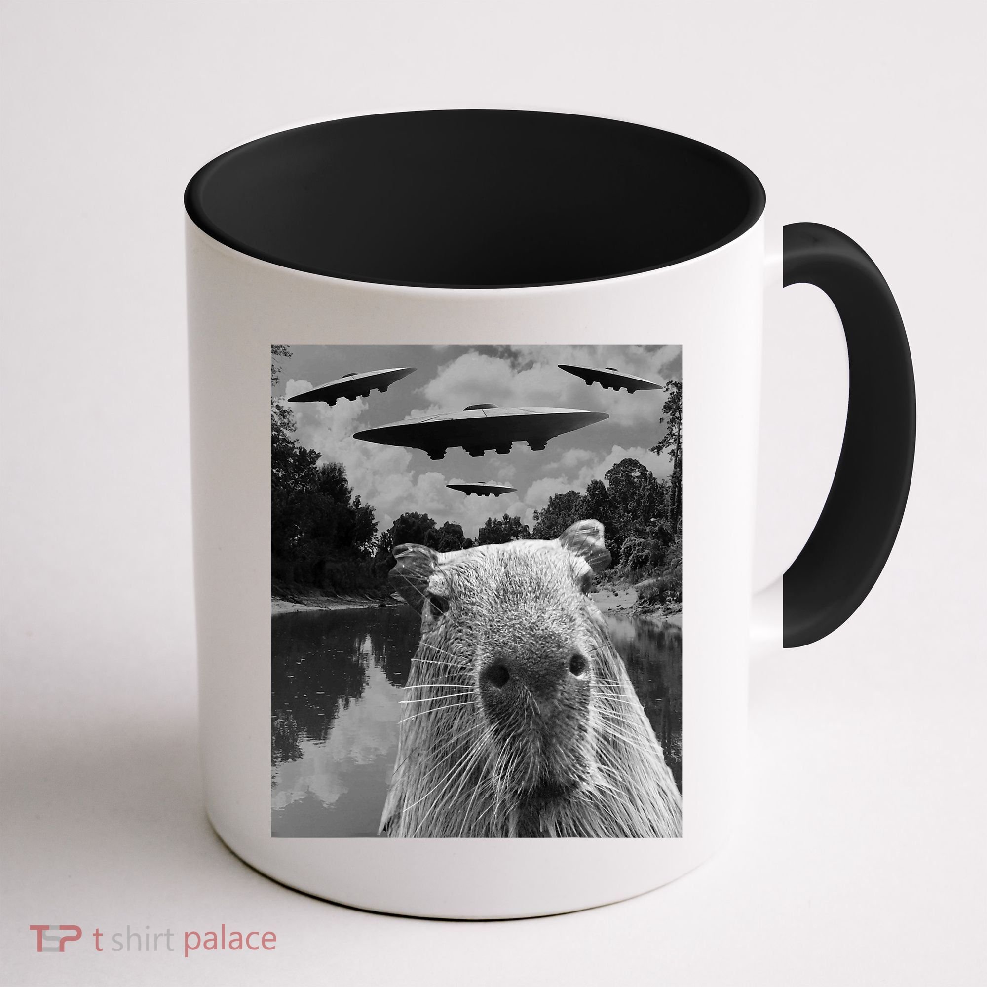 Funny Graphic Capybara Selfie With Ufos Weird Coffee Mug