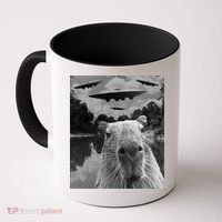 Funny Graphic Capybara Selfie With Ufos Weird Coffee Mug thumb 0