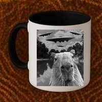 Funny Graphic Capybara Selfie With Ufos Weird Coffee Mug thumb 2