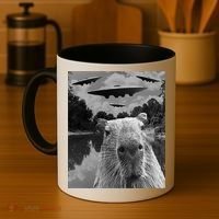 Funny Graphic Capybara Selfie With Ufos Weird Coffee Mug thumb 4