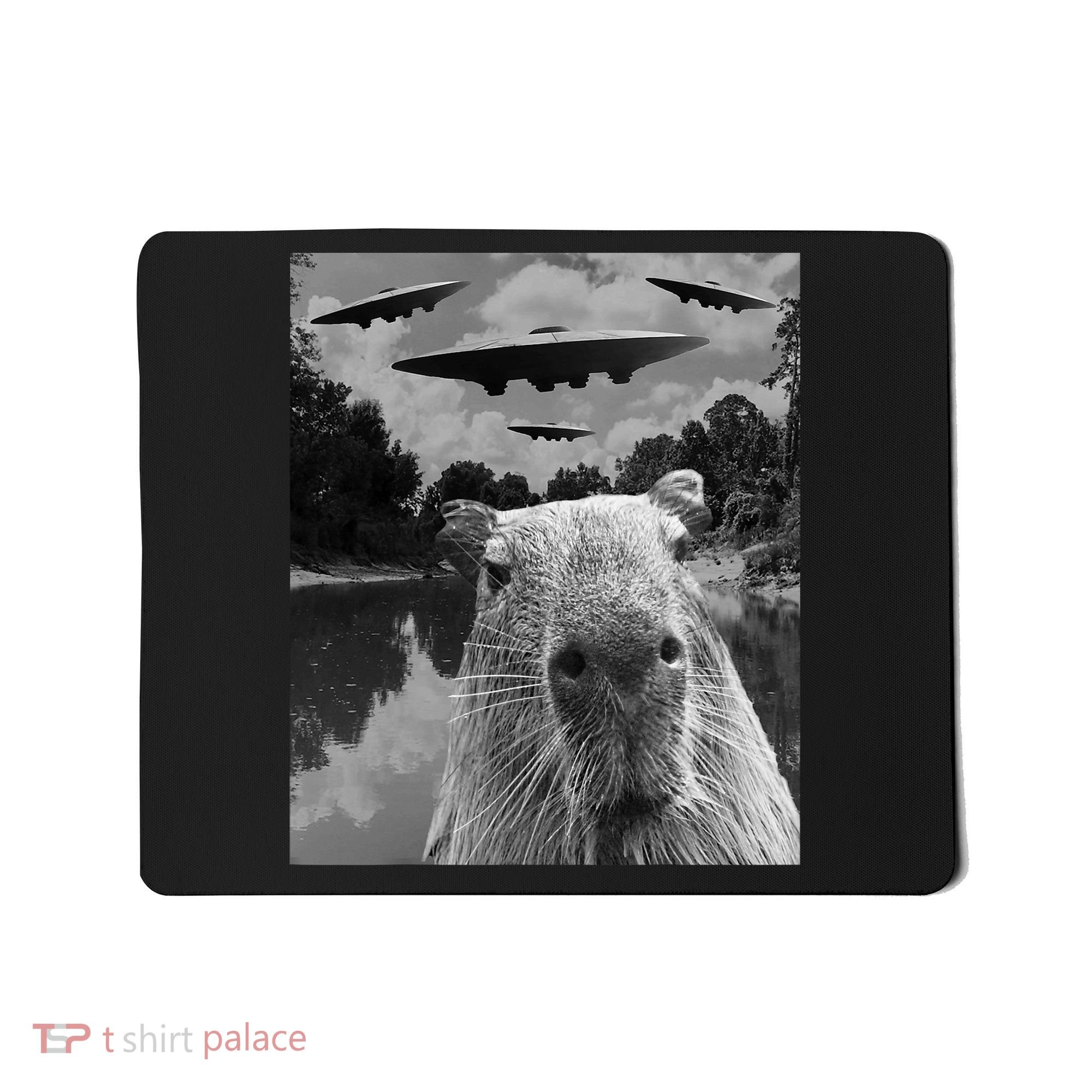 Funny Graphic Capybara Selfie With Ufos Weird Mousepad
