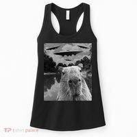 Funny Graphic Capybara Selfie With Ufos Weird Women's Tank Top thumb 0