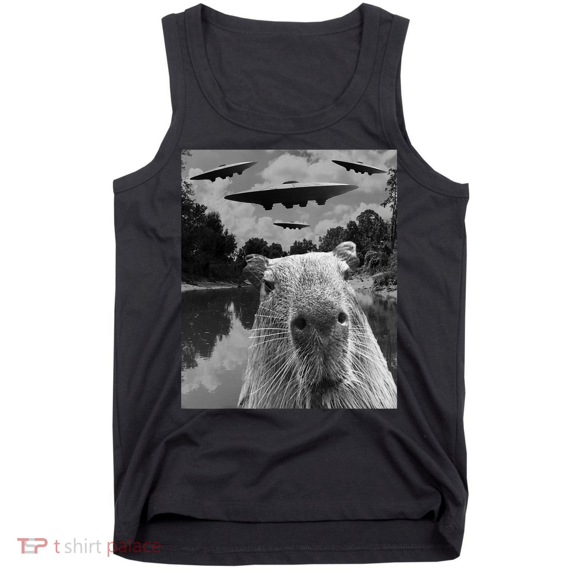 Funny Graphic Capybara Selfie With Ufos Weird Tank Top