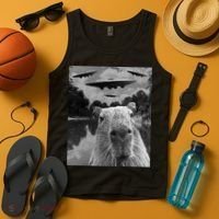 Funny Graphic Capybara Selfie With Ufos Weird Tank Top thumb 4