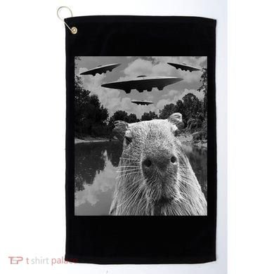 Funny Graphic Capybara Selfie With Ufos Weird Golf Towel