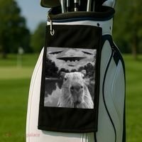 Funny Graphic Capybara Selfie With Ufos Weird Golf Towel thumb 2
