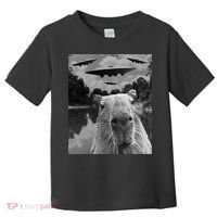 Funny Graphic Capybara Selfie With Ufos Weird Toddler T-Shirt thumb 0