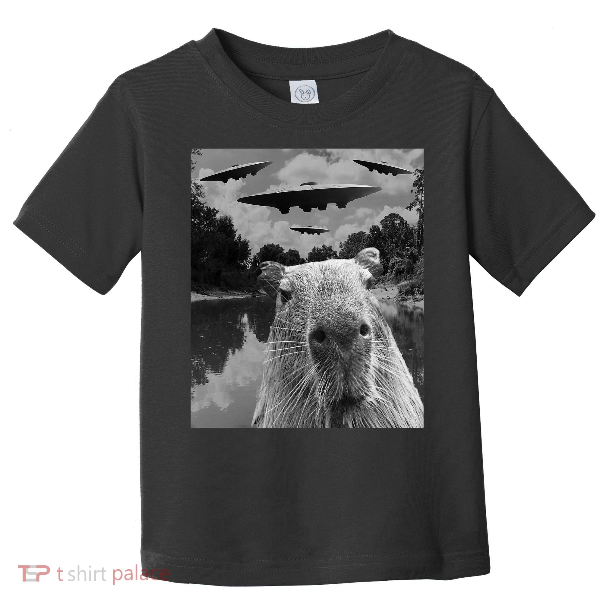 Funny Graphic Capybara Selfie With Ufos Weird Toddler T-Shirt