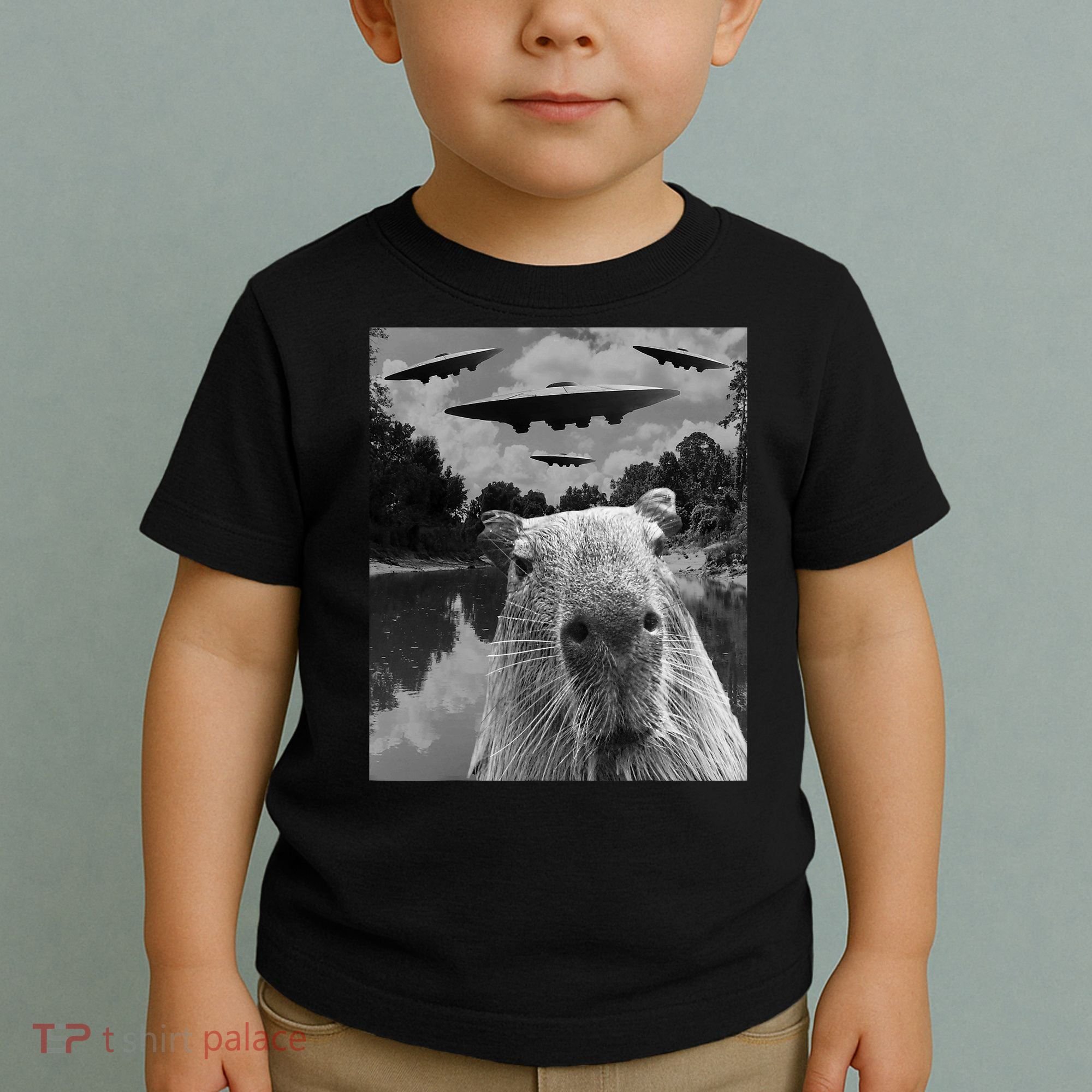 Funny Graphic Capybara Selfie With Ufos Weird Toddler T-Shirt