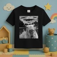 Funny Graphic Capybara Selfie With Ufos Weird Toddler T-Shirt thumb 3