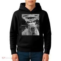 Funny Graphic Capybara Selfie With Ufos Weird Kids Hoodie thumb 4