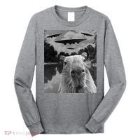 Funny Graphic Capybara Selfie With Ufos Weird Long Sleeve Shirt thumb 0