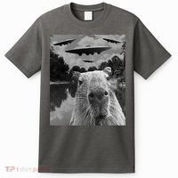 Funny Graphic Capybara Selfie With Ufos Weird T-Shirt thumb 0