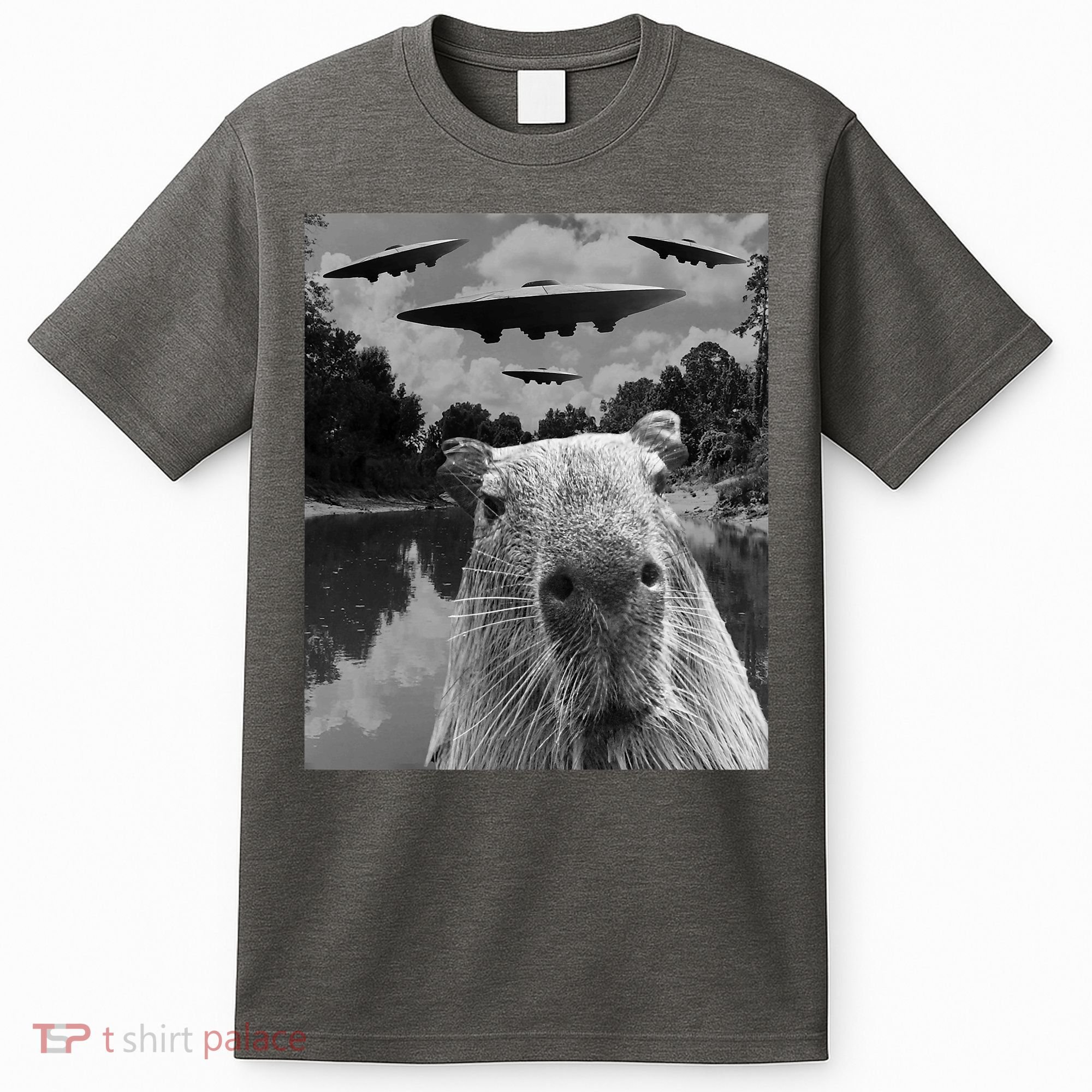 Funny Graphic Capybara Selfie With Ufos Weird T-Shirt