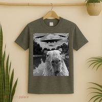 Funny Graphic Capybara Selfie With Ufos Weird T-Shirt thumb 2