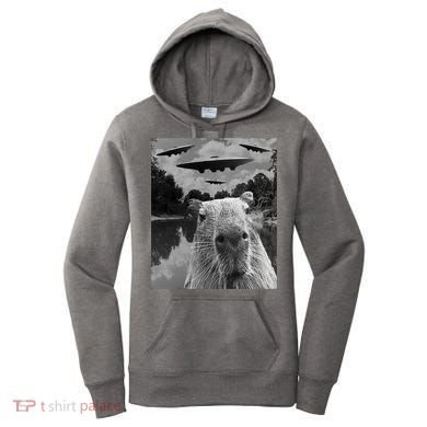 Funny Graphic Capybara Selfie With Ufos Weird Women's Hoodie