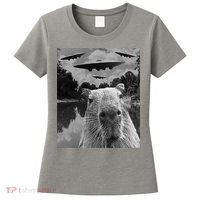 Funny Graphic Capybara Selfie With Ufos Weird Women's T-Shirt thumb 0