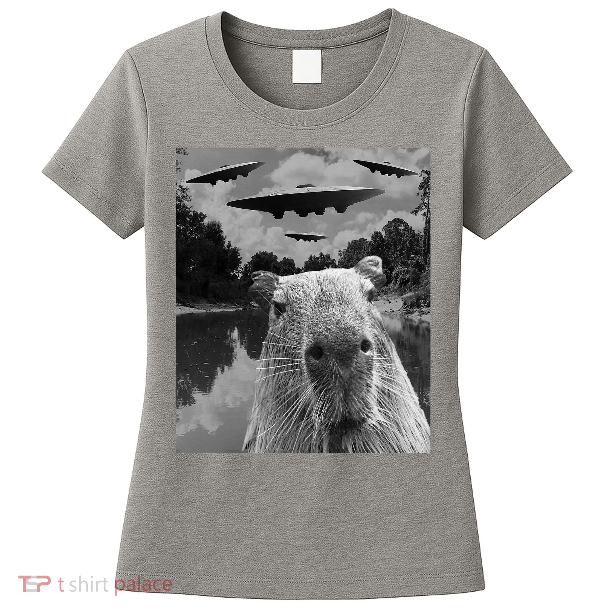 Funny Graphic Capybara Selfie With Ufos Weird Women's T-Shirt