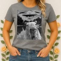 Funny Graphic Capybara Selfie With Ufos Weird Women's T-Shirt thumb 2
