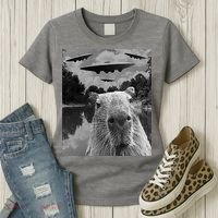 Funny Graphic Capybara Selfie With Ufos Weird Women's T-Shirt thumb 3