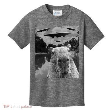 Funny Graphic Capybara Selfie With Ufos Weird Kids T-Shirt