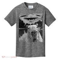 Funny Graphic Capybara Selfie With Ufos Weird Kids T-Shirt thumb 0
