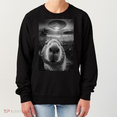 Funny Graphic Capybara Selfie With Ufos Weird Women's Sweatshirt