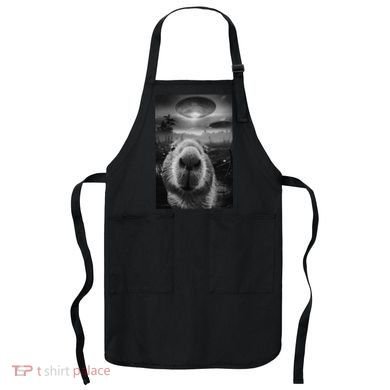 Funny Graphic Capybara Selfie With Ufos Weird Apron