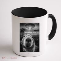 Funny Graphic Capybara Selfie With Ufos Weird Coffee Mug thumb 1